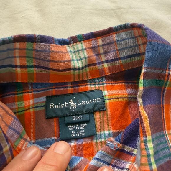 Ralph Lauren Orange Plaid Button Down Fall Dress Shirt Boys Size 8 - Picture 3 of 5